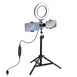 Wewoo Support de trépied 70cm + de diffusion en direct avec deux supports de téléphone + 6,2 pouces 16cm anneau LED vlogging vidéo kits de lumière