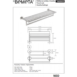 Bemeta - Maison De La Tendance Etagère porte-serviettes NEO en acier inoxydable 65x21,5x11cm