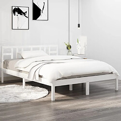 Maison Chic Lit Moderne Chambre - Cadre/structure de lit pour adulte Blanc Bois massif 150x200 cm Très grand -MN37800