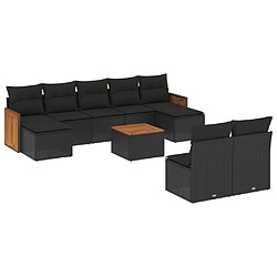 vidaXL Salon de jardin 10 pcs avec coussins noir résine tressée