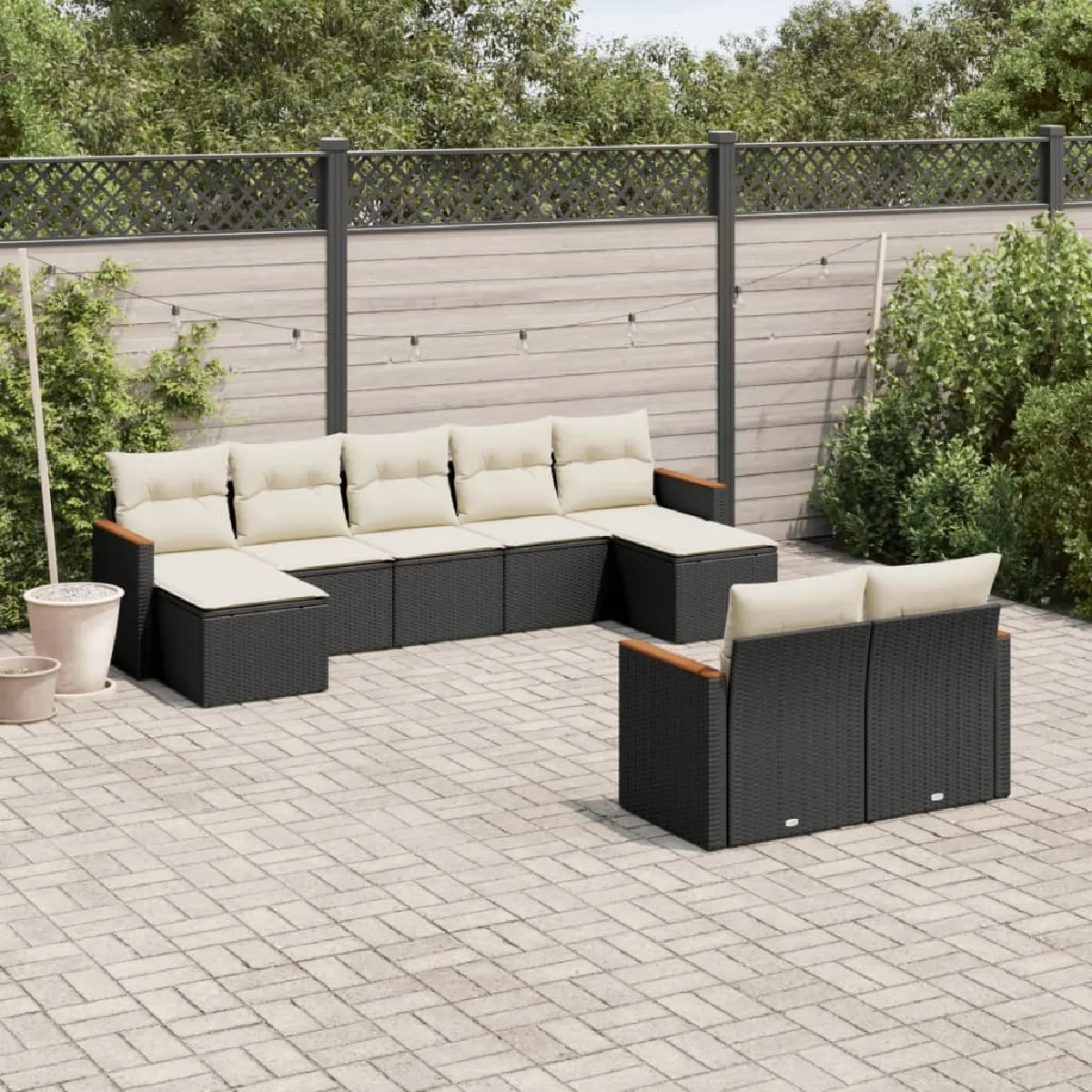 Maison Chic Ensemble Tables et chaises d'extérieur 9 pcs avec coussins,Salon de jardin noir résine tressée -GKD465215