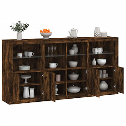 Maison Chic Commode Buffet - Meuble de rangement avec lumières LED chêne fumé 202x37x100 cm -GKD79151