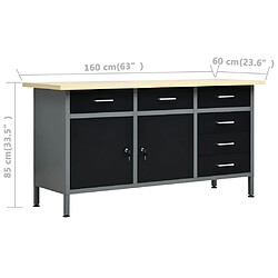 Helloshop26 Etabli avec 4 panneaux muraux table de travail poste de travail stockage rangement d'outils 160 cm garage atelier pieds réglables en hauteur 02_0003666