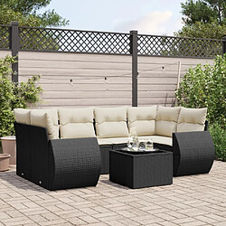 Maison Chic Salon de jardin 7 pcs avec coussins | Ensemble de Table et chaises | Mobilier d'Extérieur noir résine tressée -GKD89122