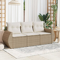 vidaXL Salon de jardin avec coussins 3 pcs beige résine tressée