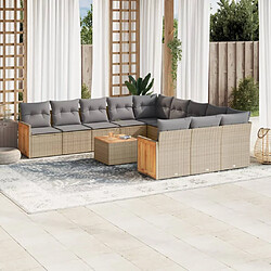 vidaXL Salon de jardin et coussins 13 pcs mélange beige résine tressée 