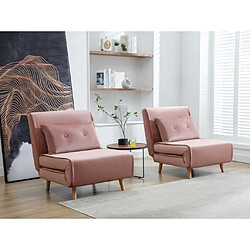 Vente-Unique Fauteuil convertible en velours rose poudré URIBIA