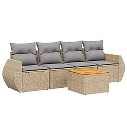 vidaXL Salon de jardin avec coussins 5 pcs beige résine tressée