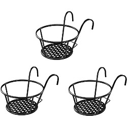 BESTA Lot de 3 paniers suspendus en fer pour pots de fleurs – Idéal pour terrasse, balcon, porche ou jardinières de clôture. Support arrière réglable en fer Art paniers suspendus porte-pot de fleur cintre clôture en métal rail clôture planteurs