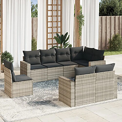 vidaXL Salon de jardin 8 pcs avec coussins gris clair résine tressée 