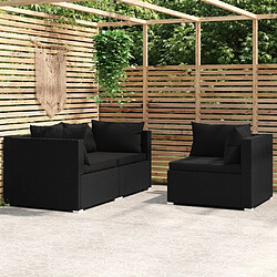 vidaXL Salon de jardin 3 pcs avec coussins Noir Résine tressée 