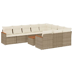 vidaXL Salon de jardin 11 pcs avec coussins beige résine tressée