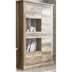 Pegane Armoire vitrine, buffet haut coloris Chêne vieilli - Longueur 125 x Profondeur 41,80 x Hauteur 174,70 cm 