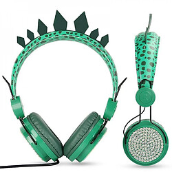 Universal Dinosaure mignon casque filaire casque musique enfant casque stéréo casque 3,5 mm casque apprendre jeux téléphone portable casque(Vert)