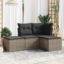 vidaXL Salon de jardin 4 pcs avec coussins gris résine tressée