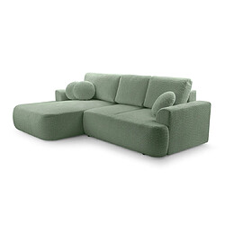 Bestmobilier Candela - canapé d'angle gauche 4 places - convertible avec coffre - en tissu bouclette Candela - canapé d'angle gauche 4 places - convertible avec coffre - en tissu bouclette - Vert sauge