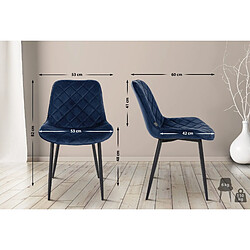 Decoshop26 Lot de 4 chaises de salle à manger en tissu velours confortable bleu pieds métal noir couture losange CDS10424