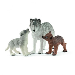 SCHLEICH Wild Life 3 pièces Mother Wolf & Wolf Pups Jouets animaux pour enfants de 3 à 8 ans