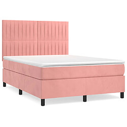 vidaXL Sommier à lattes de lit avec matelas Rose 140x190 cm Velours