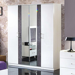 Dansmamaison Armoire 4 portes Blanc/Marbre gris - DAIMANA