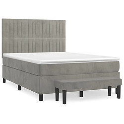 vidaXL Sommier à lattes de lit et matelas Gris clair 140x190cm Velours