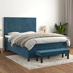 vidaXL Sommier à lattes de lit et matelas Bleu foncé 140x190cm Velours