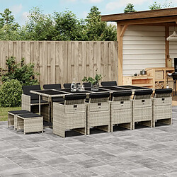 Maison Chic Ensemble à manger d'extérieur 15 pcs avec coussins,Salon de jardin,Mobilier de jardin gris clair rotin -GKD627231