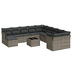 vidaXL Salon de jardin avec coussins 12 pcs gris résine tressée