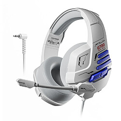 General Casque de jeu, microphone rétractable à isolation phonique, coussin en mousse à mémoire de forme léger et ultra doux, son surround 7.1, compatible avec PS4 PS5 Xbox One PC portable(Blanc)