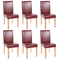 Mendler Lot de 6 chaises de séjour Littau ~ simili-cuir, brun rouge, pieds clairs