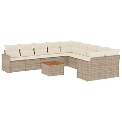 vidaXL Salon de jardin 11 pcs avec coussins beige résine tressée