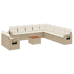 Maison Chic Salon de jardin avec coussins 12 pcs, Ensemble Tables et chaises de jardin, beige résine tressée -GKD295865