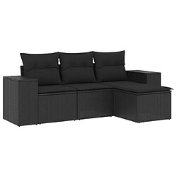 vidaXL Salon de jardin 4 pcs avec coussins noir résine tressée