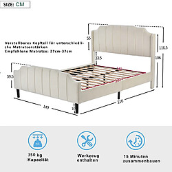 Acheter KOMHTOM Lit Double Capitonné 140 X 200 cm Cadre De Lit Avec Tête De Lit et Sommier À Lattes Capitonné Lit D'Appoint Velours Beige