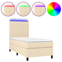 vidaXL Sommier à lattes de lit et matelas et LED Crème 100x200cm Tissu