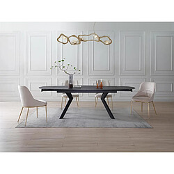 Vente-Unique Table à manger extensible 6 à 10 personnes en verre trempé et céramique - Effet marbre noir - MARDEL