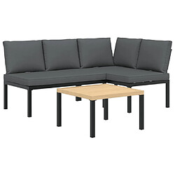 vidaXL Salon de jardin 3 pcs avec coussins noir aluminium