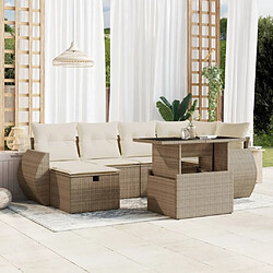 vidaXL Salon de jardin avec coussins 7 pcs beige résine tressée 