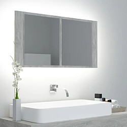 Maison Chic Armoire de salle de bain,Meuble de rangement,Meuble haut à miroir LED Gris béton Acrylique -GKD140950