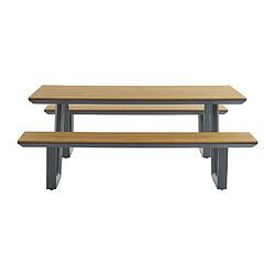 Avis Vente-Unique Salle à manger de jardin en aluminium et polywood : table L.200 cm + 2 bancs - Anthracite et naturel clair - VLASTI de MYLIA