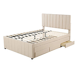 Sweiko Lit adulte 140x200 cm Lit rembourré avec lit gigogne et tiroirs de rangement lit double beige 