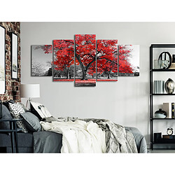 Decoshop26 Tableau toile de décoration murale impression premium en 5 parties sur châssis en bois motif L'automne dans le parc rouge 100x50 cm 11_0018128