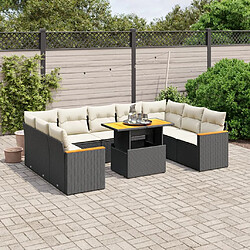 vidaXL Salon de jardin 10 pcs avec coussins noir résine tressée 