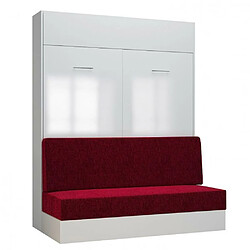 Inside 75 Armoire lit escamotable DYNAMO SOFA façade blanc brillant canapé rouge 160*200 cm 