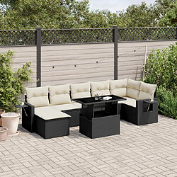 vidaXL Salon de jardin 8 pcs avec coussins noir résine tressée