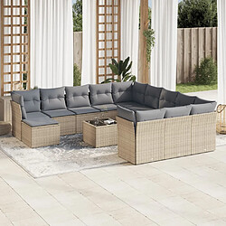 vidaXL Salon de jardin avec coussins 13 pcs beige résine tressée