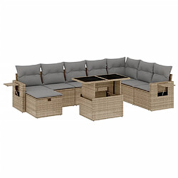 vidaXL Salon de jardin avec coussins 9 pcs beige résine tressée