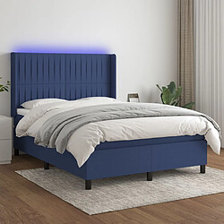 vidaXL Sommier à lattes de lit matelas et LED Bleu 140x200 cm Tissu 