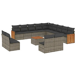 vidaXL Salon de jardin avec coussins 14 pcs gris résine tressée