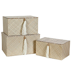 Set de boîtes décoratives Romimex Noir Beige Fibre naturelle (3 Pièces)